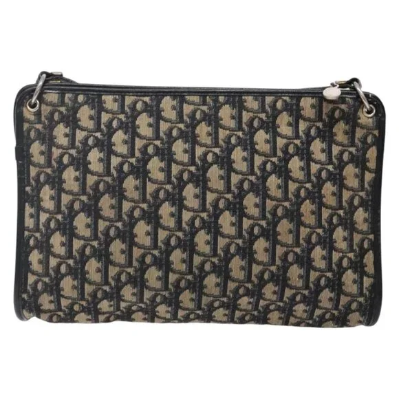 Christian Dior Trotter Canvas Shoulder Bag Navy Gold Auth 141525 - Picture 2 of 16